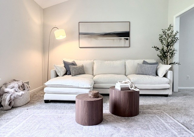 Hybrid staging, styled living room